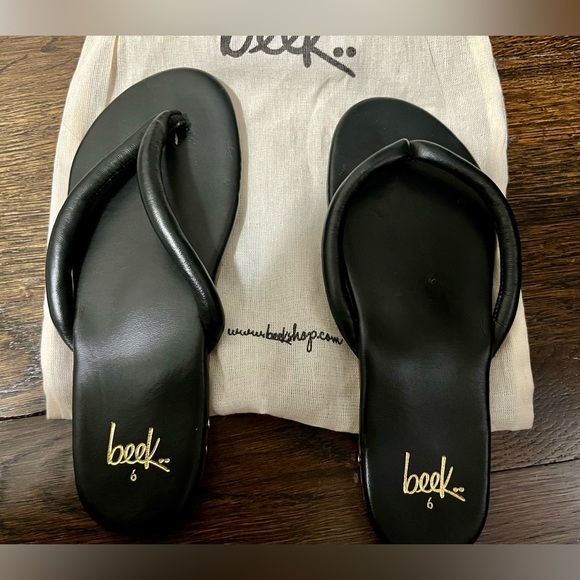 beek Shoes - Beek Black Leather Flip flop with Gold Logo